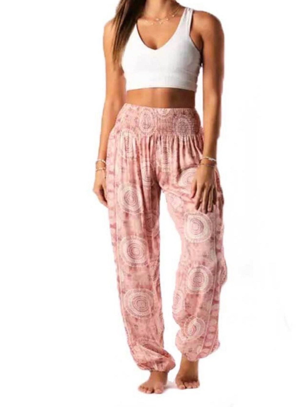 Lotus and Luna Women's Pink Printed Harem Pants s/m